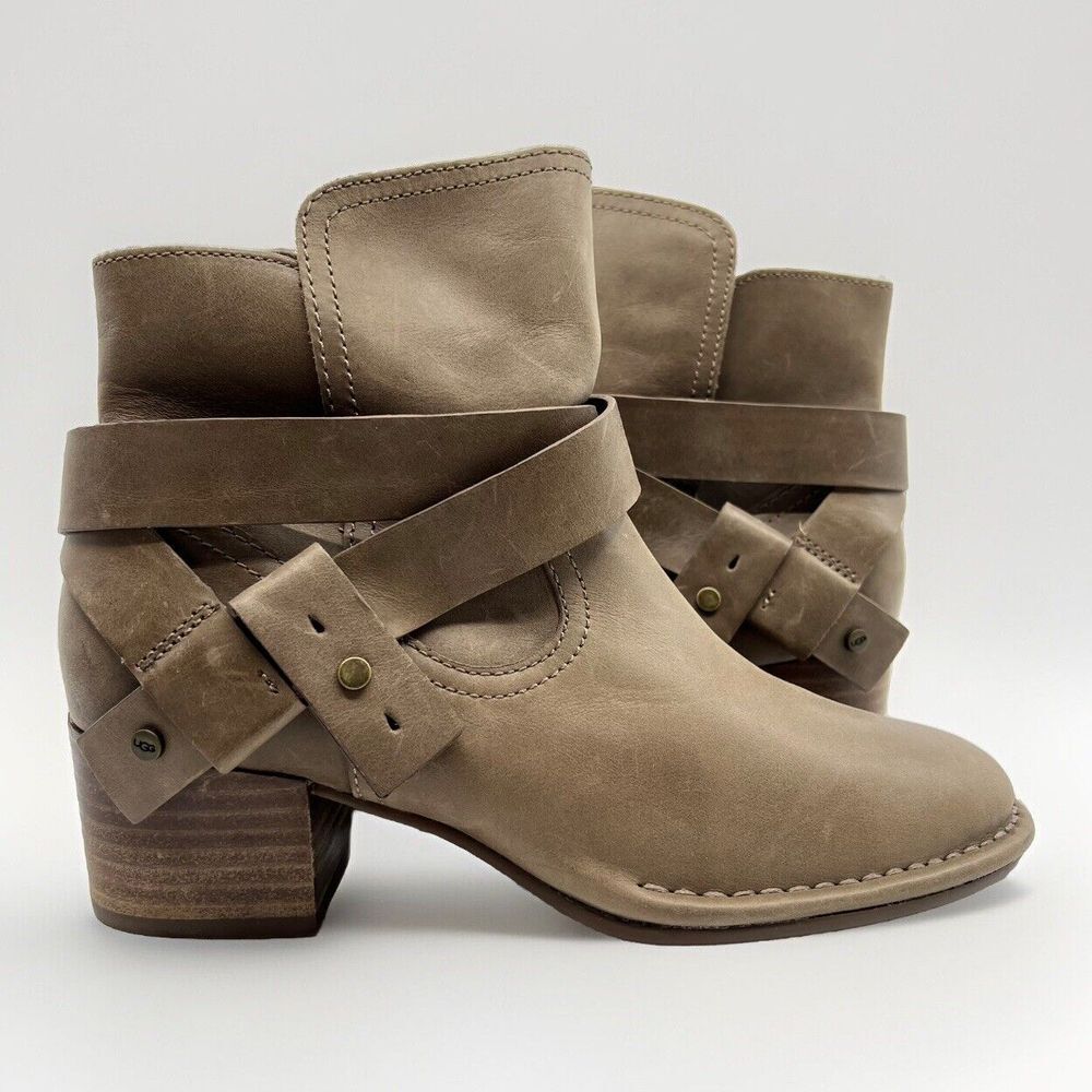 NEW UGG Elysian Leather Ankle Boots Women 5.5 Sahara Zip‎ Mocassin Western